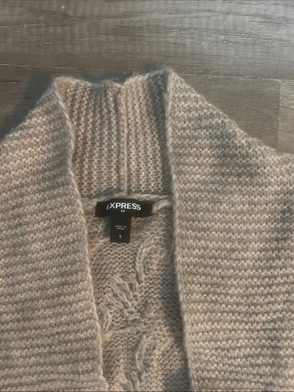 Express Women’s Cardigan Long Length Open Front Cable Knit Taupe Size Small - Picture 2 of 11